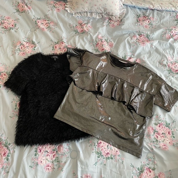 Bundle of Gunmetal Shiny Top and Fuzzy Top - Picture 1 of 11